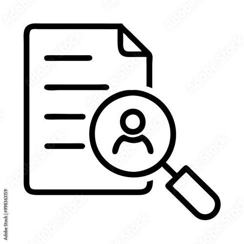 Audience analytics icon featuring document and magnifying glass for marketing insights