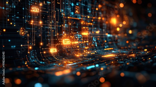 Wallpaper Mural A digital technology network concept featuring an information technology background with infographic elements and flat icons for communication. Torontodigital.ca