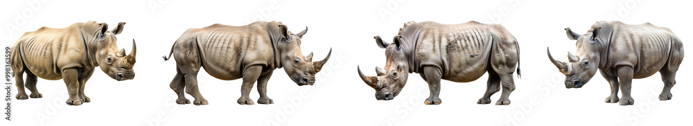 Fototapeta premium Stunning Set of Realistic Rhinos Isolated on Transparent Background
