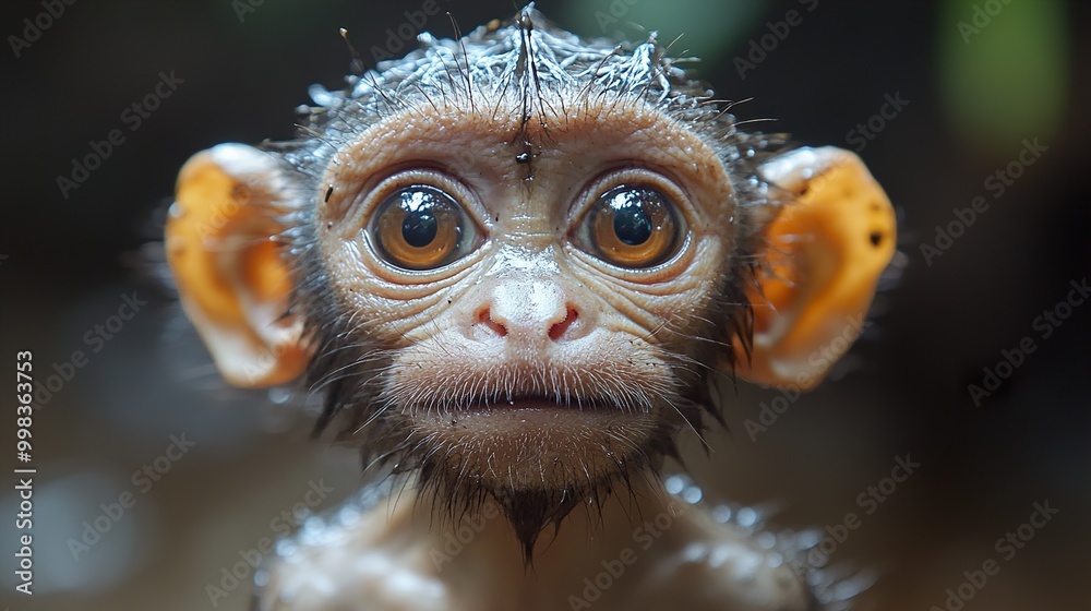 Close-up Portrait of a Wet Baby Monkey Close-up Portrait of a Wet Baby Monkey