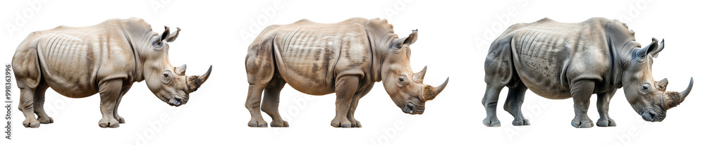Fototapeta premium Stunning Set of Realistic Rhinos Isolated on Transparent Background