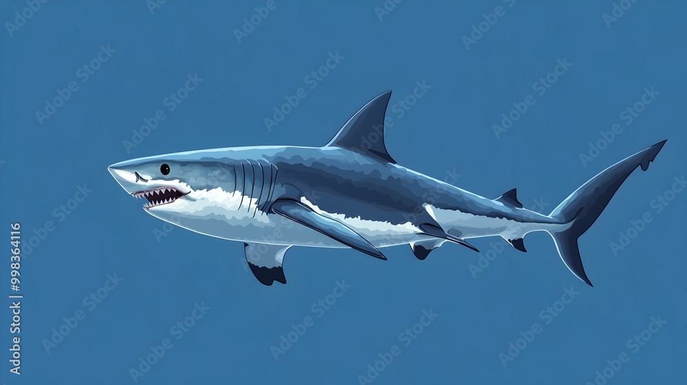 Naklejka premium Shark Swiftly Escaping From Deep-Sea Earthquake in Vibrant Ocean Blue