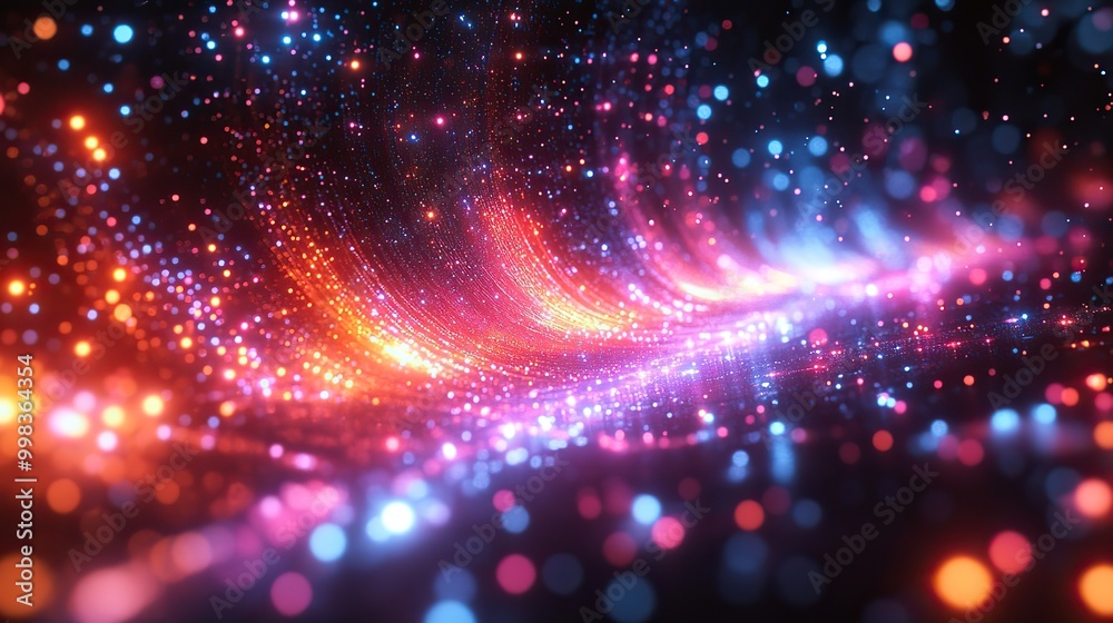 Fototapeta premium A dynamic illustration of neon futuristic light flashes on a black background, ideal for banners and tech-themed postcards.