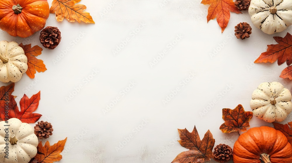 Colorful pumpkins and autumn leaves on a white background. Colorful pumpkins and autumn leaves on a white background.