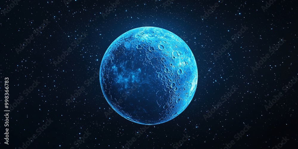 Glowing blue moon on black background. Ai generative Glowing blue moon on black background. Ai generative