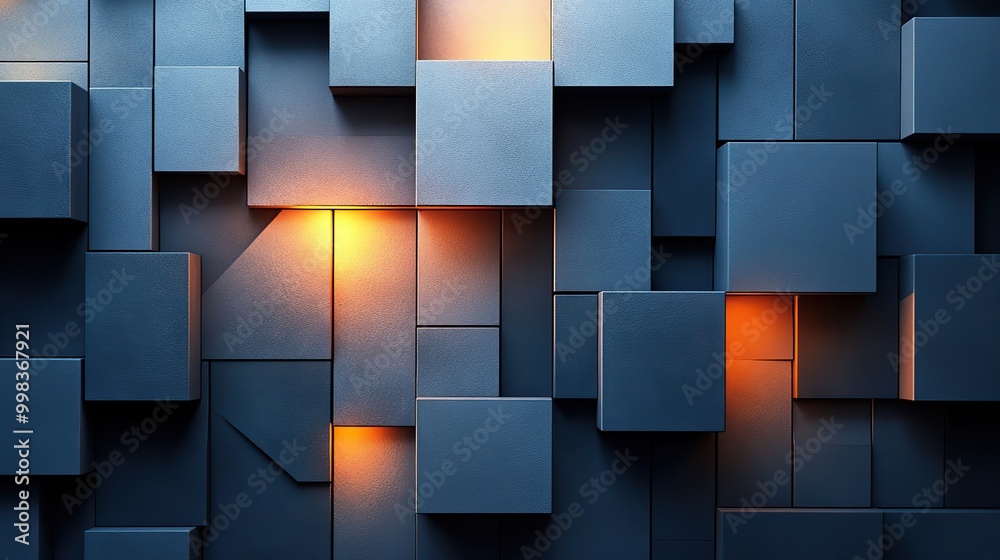 Fototapeta premium A futuristic high-tech background features a 3D diamond tile pattern with a light-block structure.