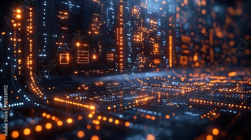 A futuristic server background displays circuit board elements suitable for digital dynamic wallpapers.