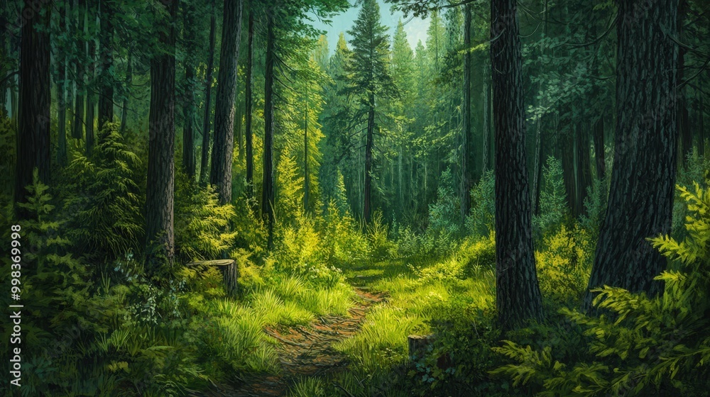 Fototapeta premium lush pine forest in the height of summer.