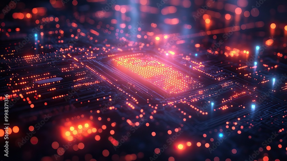 Obraz premium A glowing neon outline defines the futuristic technology abstract background.