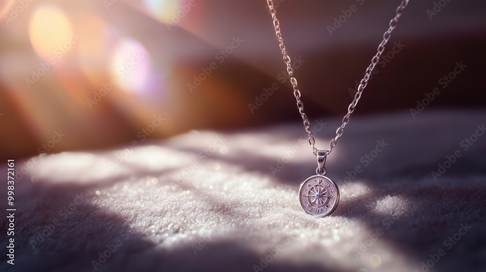 Fototapeta premium Silver Pendant Necklace on Soft Background
