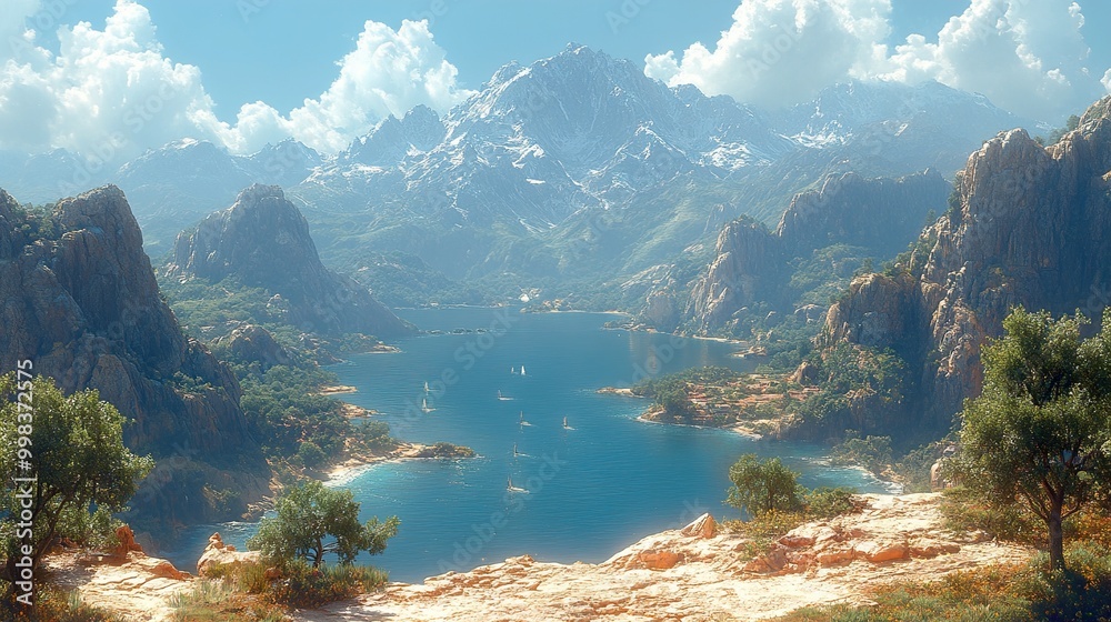 Majestic Mountain Lake Landscape: Breathtaking View Majestic Mountain Lake Landscape: Breathtaking View