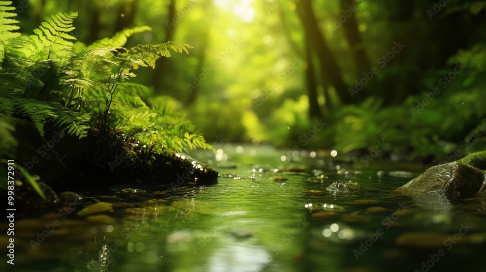 serene river flowing through a lush forest, captured perfectly against a green screen serene river flowing through a lush forest, captured perfectly against a green screen