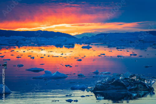 Disko Bay is a large bay on the western coast of Greenland.  photo