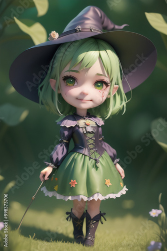 Chibi cute little green witch