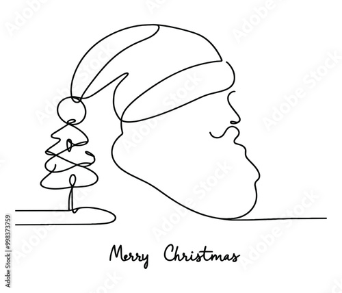 Minimalist line art of santa claus with christmas tree  merry christmas design photo