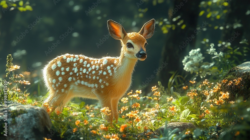Fawn in the Forest: A Close-Up Portrait of a Spotted Deer Fawn in the Forest: A Close-Up Portrait of a Spotted Deer