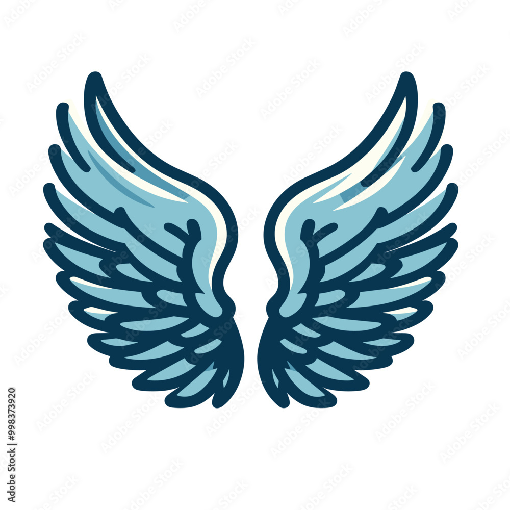 Blue angel wings illustration symmetrical wing drawing with intricate feather details Blue angel wings illustration symmetrical wing drawing with intricate feather details