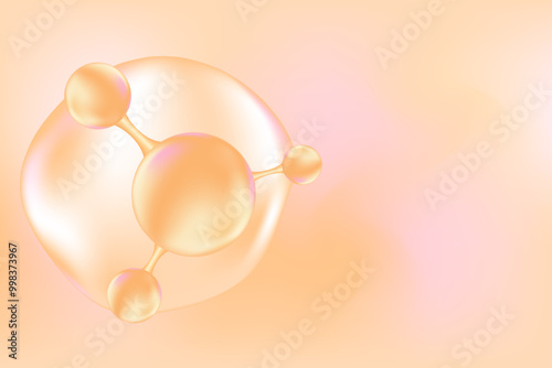 Wallpaper Mural Nude beige, pink oil or collagen molecule formula, with light gold liquid particles, bubbles pattern. Hyaluronic acid serum chemical formula background with copy space. Beauty treatment nutrition. Torontodigital.ca