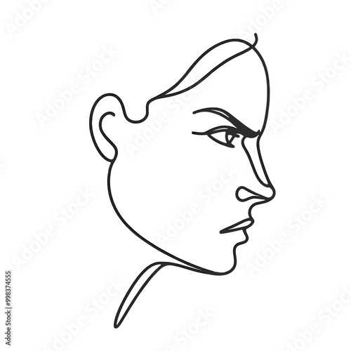 Minimalist line art female profile illustration  modern abstract face drawing in black and white photo