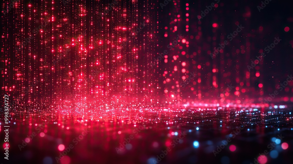 A matrix-style digital background features red and blue binary code, symbolizing hacker activity. A matrix-style digital background features red and blue binary code, symbolizing hacker activity.