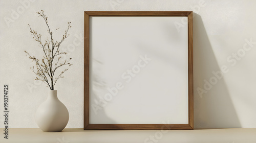 Minimalist white frame on a blank wall