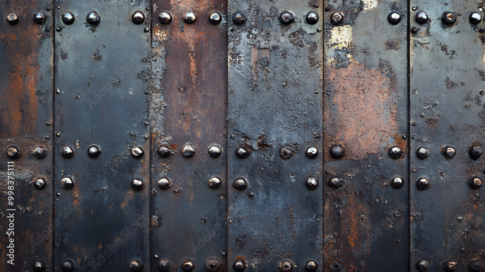 Rusty iron gate with a weathered wooden door, secured by a rusted lock and an antique handle, creates a grunge texture against the vintage backdrop of a closed entrance Rusty iron gate with a weathered wooden door, secured by a rusted lock and an antique handle, creates a grunge texture against the vintage backdrop of a closed entrance