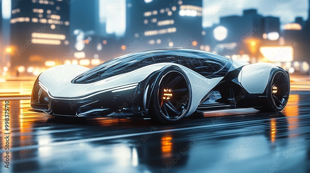 A futuristic car concept in a futuristic city A futuristic car concept in a futuristic city