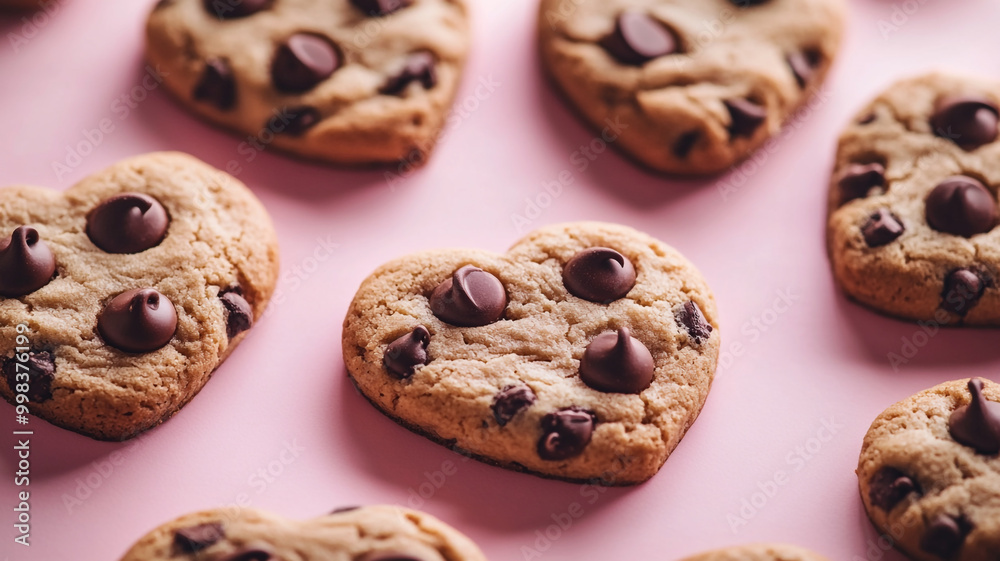 Heart-shaped chocolate chip cookies displayed for National Cookie Day celebration Heart-shaped chocolate chip cookies displayed for National Cookie Day celebration