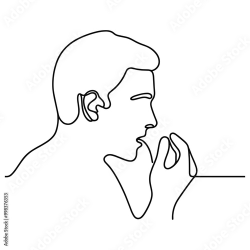 Minimalistic one line drawing of a man coughing  continuous line art illustration