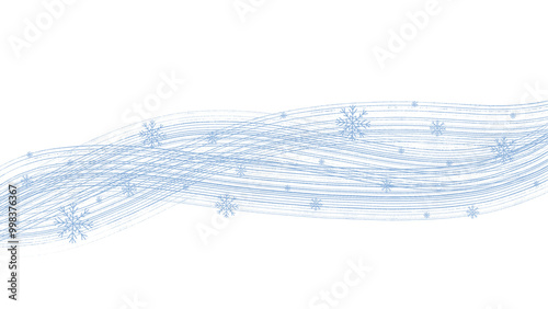 Abstract wavy lines with snowflakes. Winter blizzard design element.