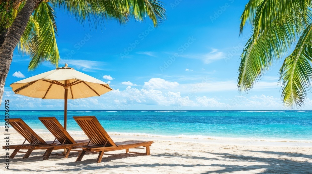 Beach Lounge Chairs and Umbrellas Ready for Relaxation and Fun Beach Lounge Chairs and Umbrellas Ready for Relaxation and Fun