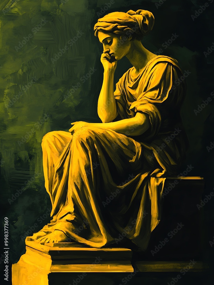 Fototapeta premium A Digital Painting of a Woman in Thought.