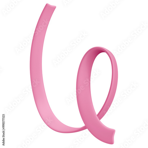 Asset 3D realistic pink ribbon for breast cancer awareness campaign October Pink with transparent background