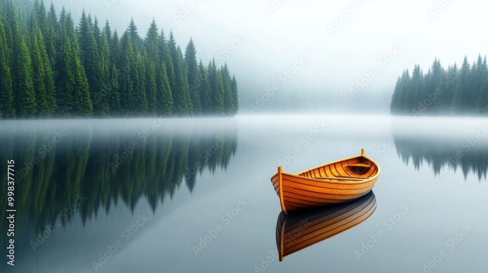 A small boat floating on a lake surrounded by trees, AI A small boat floating on a lake surrounded by trees, AI