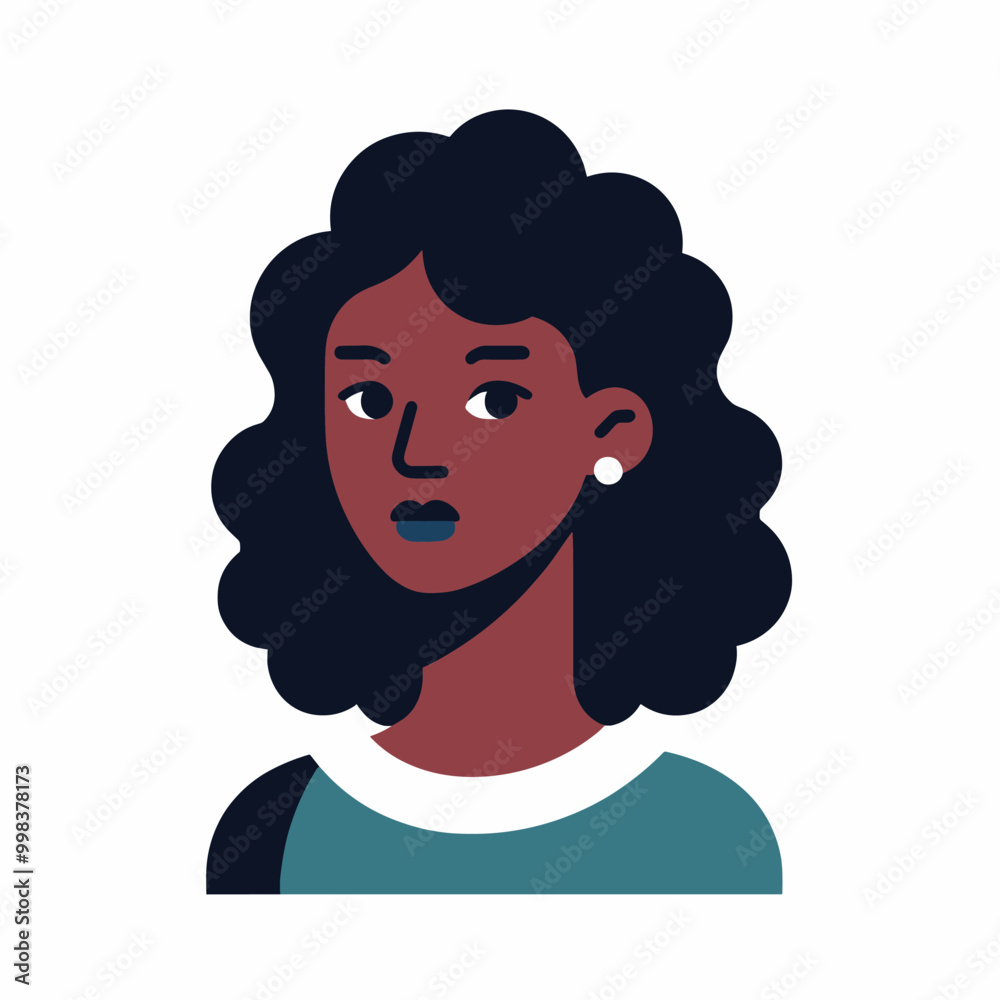 Obraz premium Illustrated portrait of a woman with curly hair and earrings