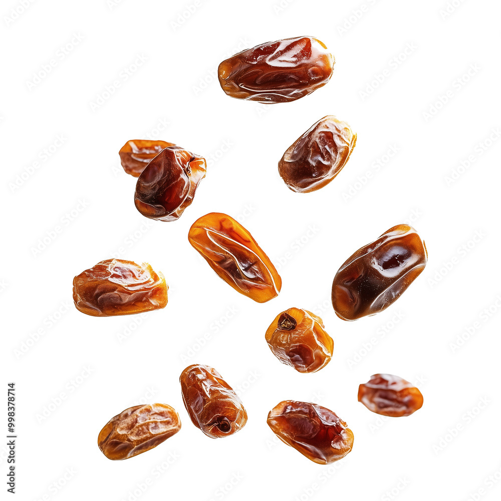 Falling Raisin, Close-up Full Depth View of Dried Grape Fruits Isolated on Transparent Background Falling Raisin, Close-up Full Depth View of Dried Grape Fruits Isolated on Transparent Background