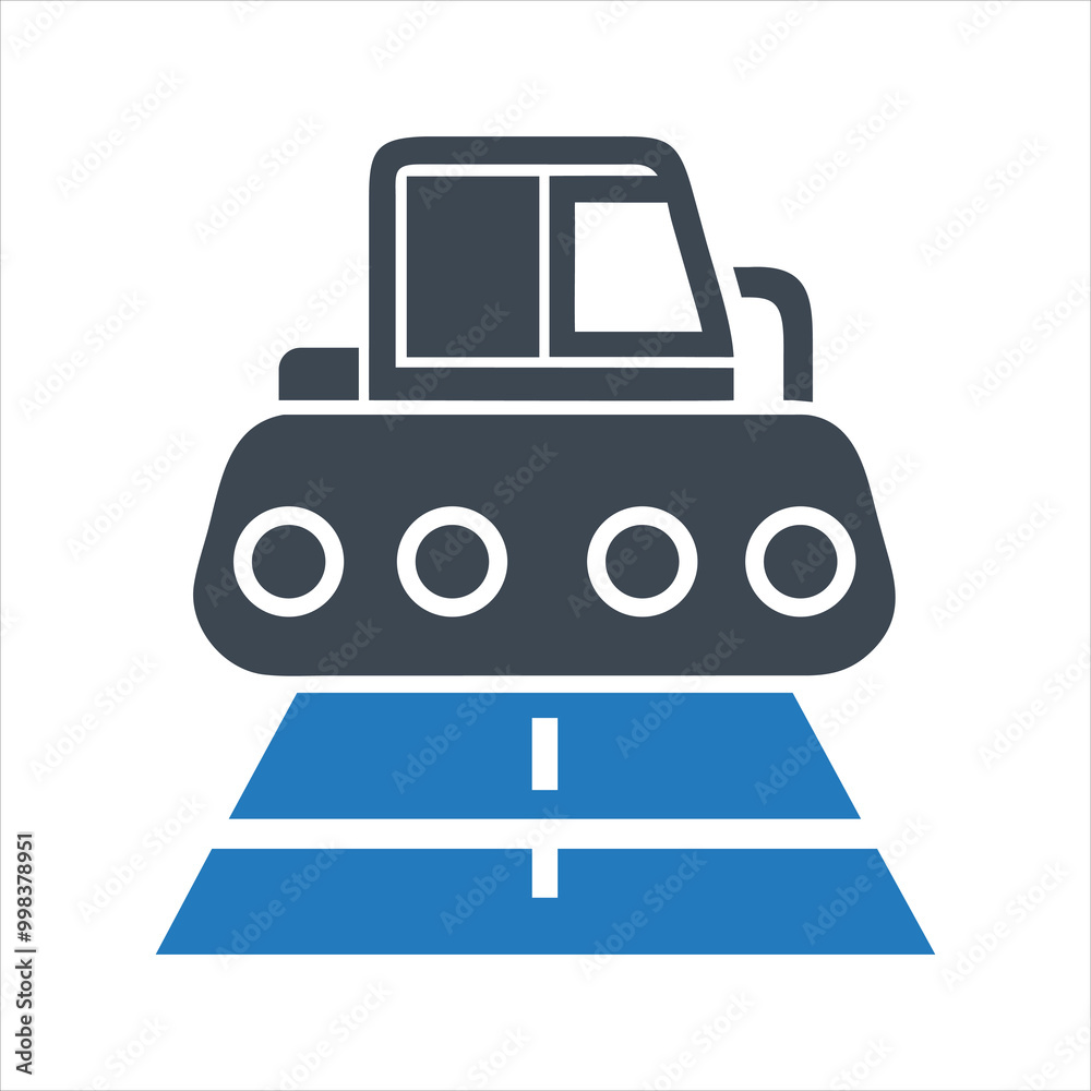 Road roller icon. Road works in progress icon Road roller icon. Road works in progress icon