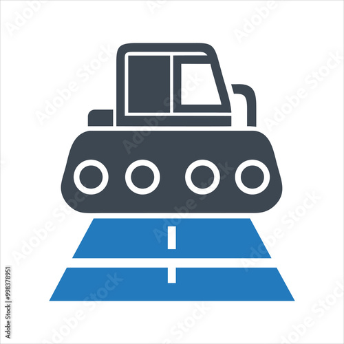 Road roller icon. Road works in progress icon