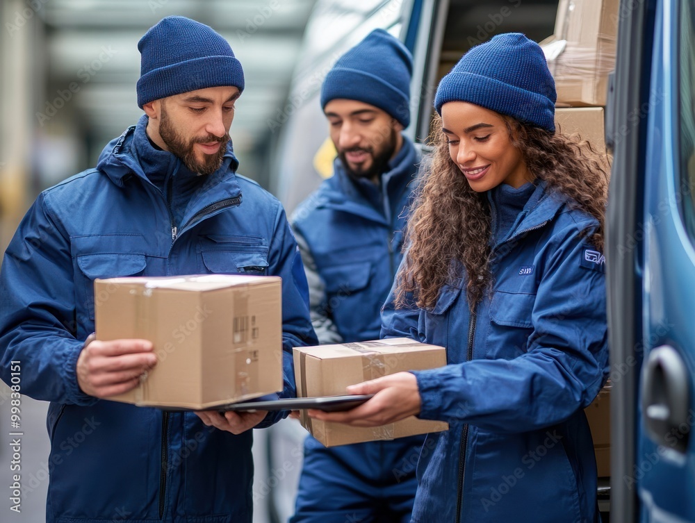 couriers, person delivering parcel, couriers in blue uniforms with boxes couriers, person delivering parcel, couriers in blue uniforms with boxes