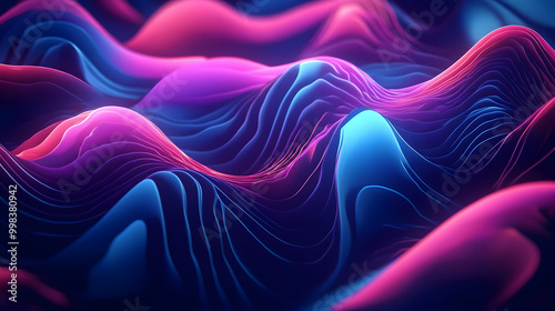 Neon Waves in Abstract 3D Render Background