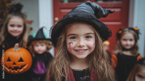 Child holds a halloween pumpkin in his hands