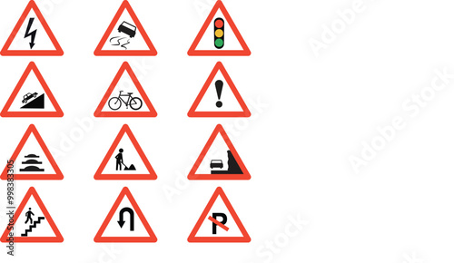 Set of triangular shaped road safety sign  designs 