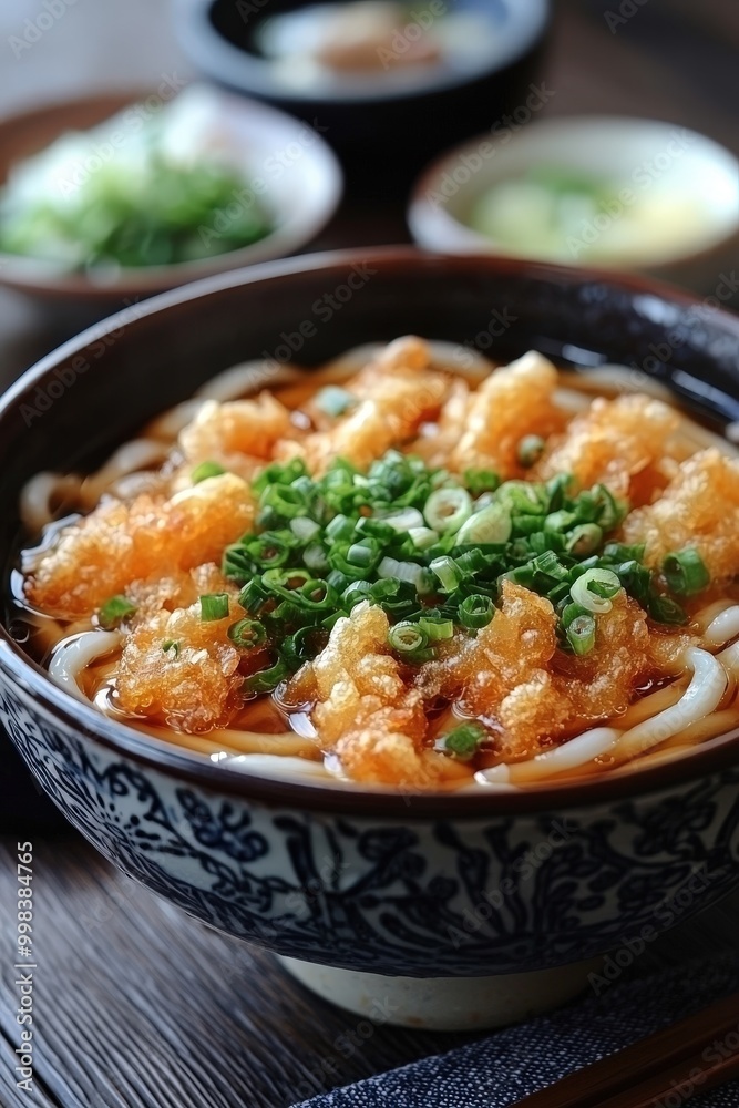 Udon - Thick, chewy wheat noodles served in hot broth or cold with dipping sauce, topped with tempura or vegetables. Udon - Thick, chewy wheat noodles served in hot broth or cold with dipping sauce, topped with tempura or vegetables.
