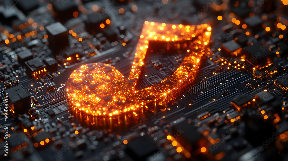 A Musical Note atop an Electronic Circuit Board Glowing
A Musical Note atop an Electronic Circuit Board Glowing
