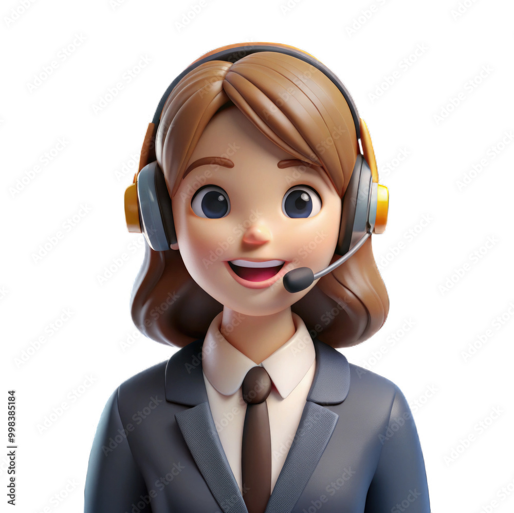 Cartoon girl using headphone on calling 3D render isolated on transparent background PNG Cartoon girl using headphone on calling 3D render isolated on transparent background PNG