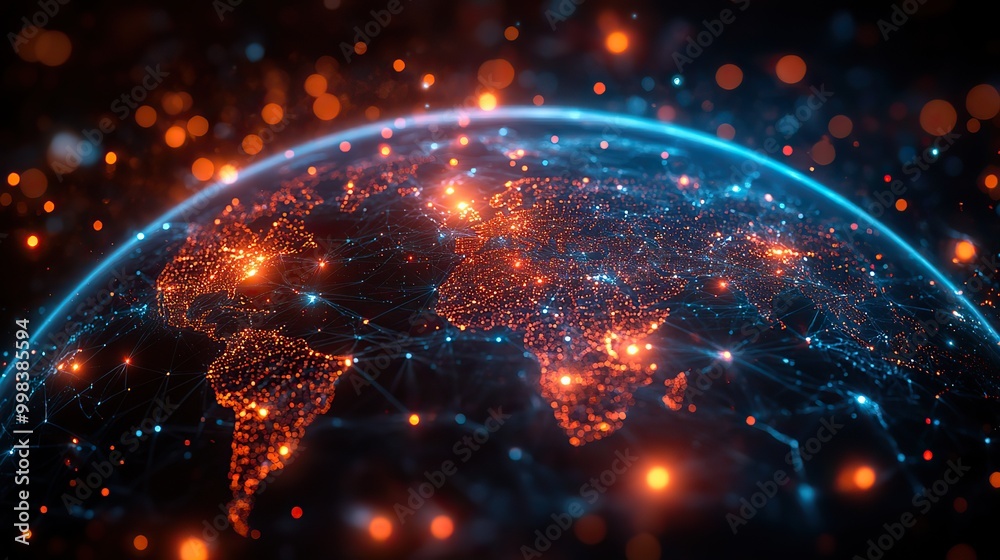 Obraz premium An international interpretation of global technology and social network connections.