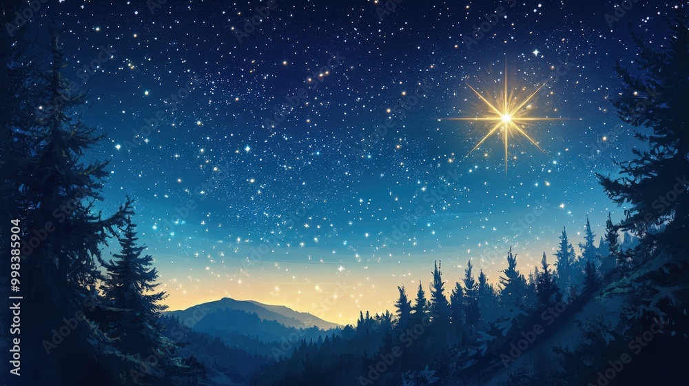 Northern Star: Create an image highlighting the North Star, Polaris, shining brightly and serving as a celestial guide in the night sky Northern Star: Create an image highlighting the North Star, Polaris, shining brightly and serving as a celestial guide in the night sky