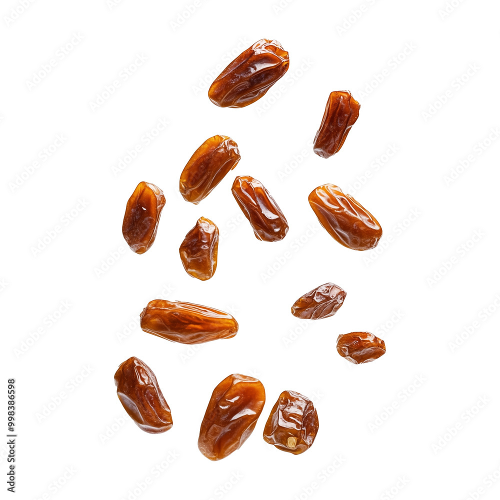 Dried Dates Fruit Falling, Isolated on Transparent Background