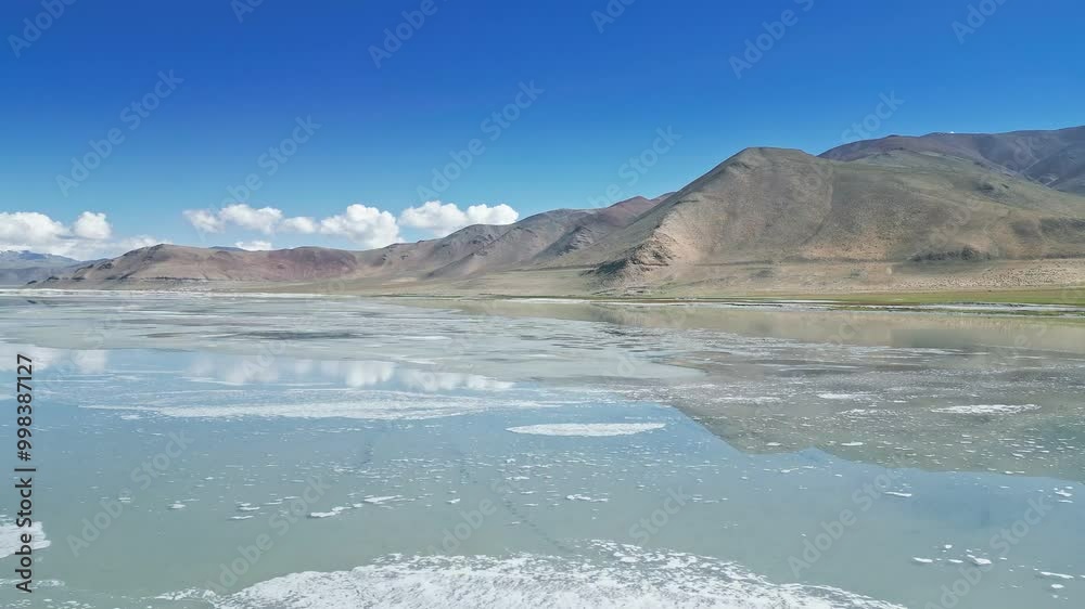 High mountain lake Tso Kar, aerial view, Himalaya nature, Ladakh, India High mountain lake Tso Kar, aerial view, Himalaya nature, Ladakh, India