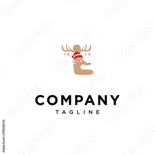 Letter L Cute Christmas Reindeer logo icon vector